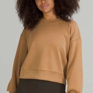 LULULEMON PERFECTLY OVERSIZED CROP CREW TAN SOFTSTREME TOP SZ 6 W3EZLS PULLOVER